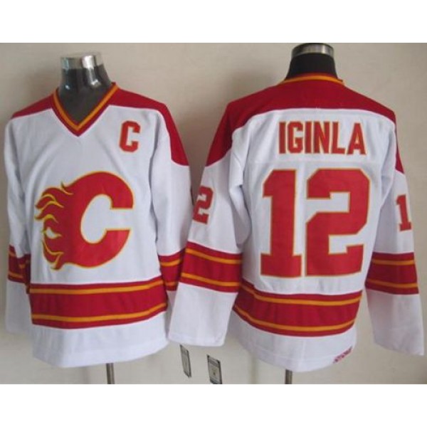 Flames #12 Jarome Iginla White CCM Throwback Stitched Jersey