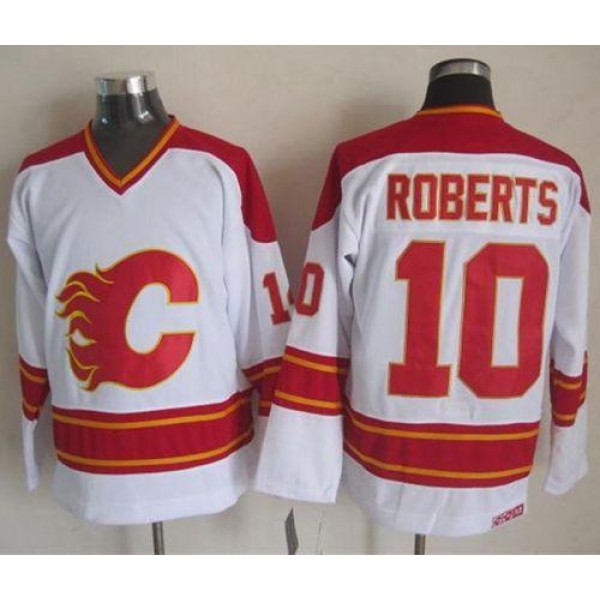 Flames #10 Gary Roberts White CCM Throwback Stitched Jersey