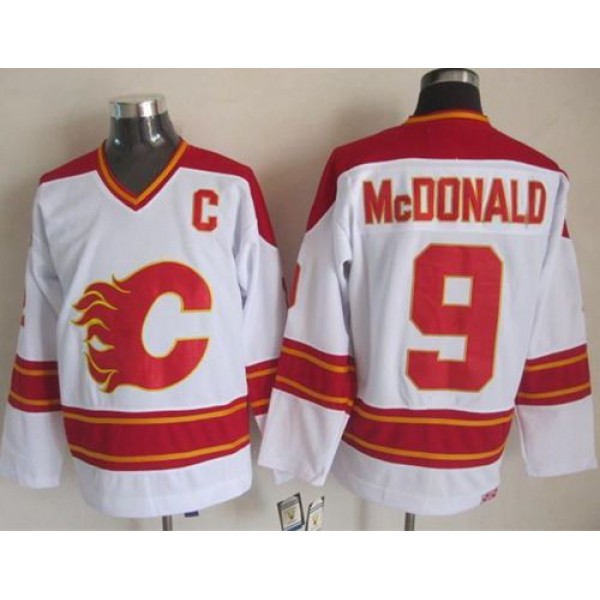 Flames #9 Lanny McDonald White CCM Throwback Stitched Jersey