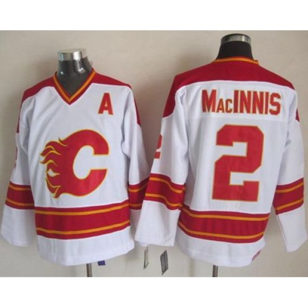 Flames #2 Al MacInnis White CCM Throwback Stitched Jersey