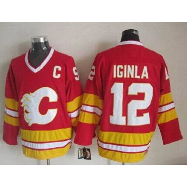 Flames #12 Jarome Iginla Red CCM Throwback Stitched Jersey