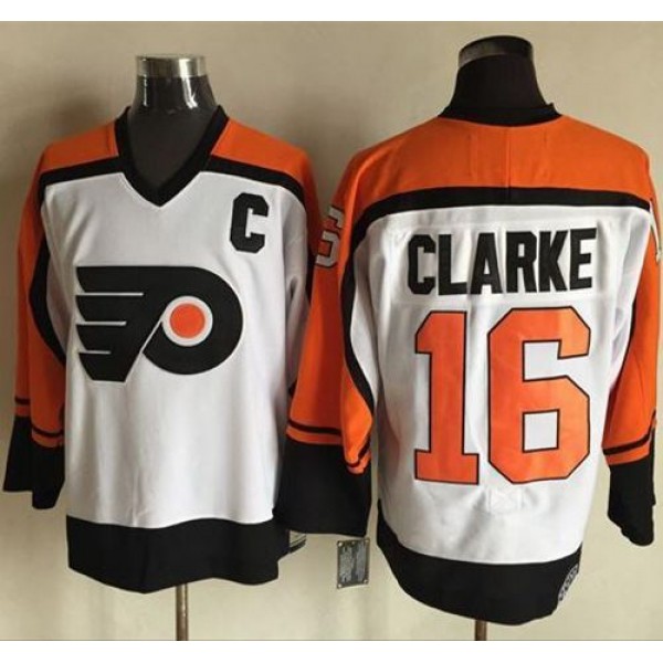 Flyers #16 Bobby Clarke White Black CCM Throwback Stitched Jersey