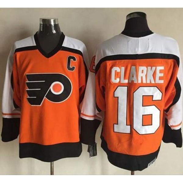 Flyers #16 Bobby Clarke Orange Black CCM Throwback Stitched Jersey