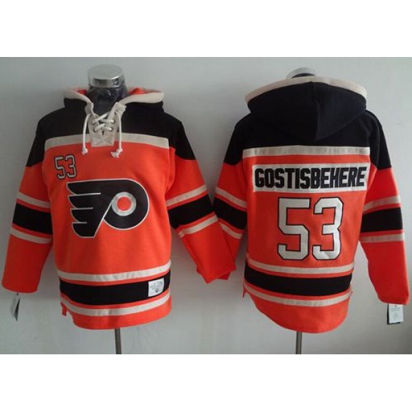Flyers #53 Shayne Gostisbehere Orange Sawyer Hooded Sweatshirt Stitched Jersey