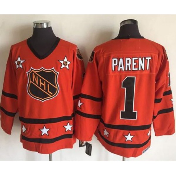 Flyers #1 Bernie Parent Orange All Star CCM Throwback Stitched Jersey