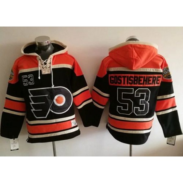 Flyers #53 Shayne Gostisbehere Black Sawyer Hooded Sweatshirt Stitched Jersey
