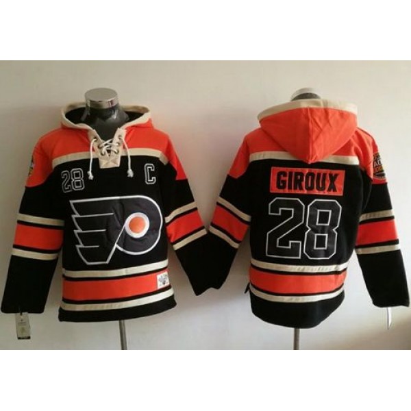 Flyers #28 Claude Giroux Black Sawyer Hooded Sweatshirt Stitched Jersey