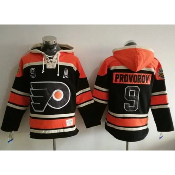 Flyers #9 Ivan Provorov Black Sawyer Hooded Sweatshirt Stitched Jersey