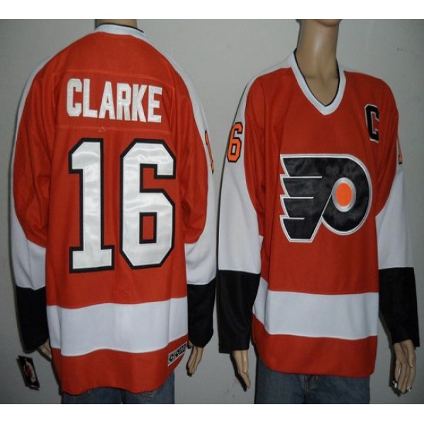 Flyers #16 Bobby Clarke Orange Stitched Jersey