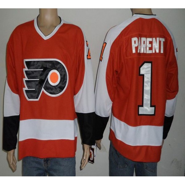 Flyers #1 Bernie Parent Orange Stitched Jersey
