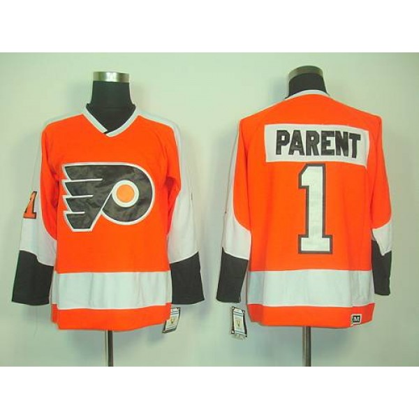 Flyers #1 Bernie Parent Orange CCM Throwback Stitched Jersey