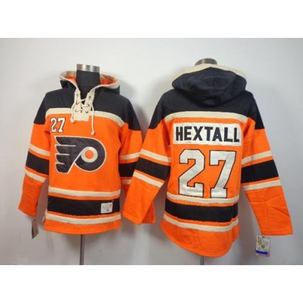 Flyers #27 Ron Hextall Orange Sawyer Hooded Sweatshirt Stitched Jersey