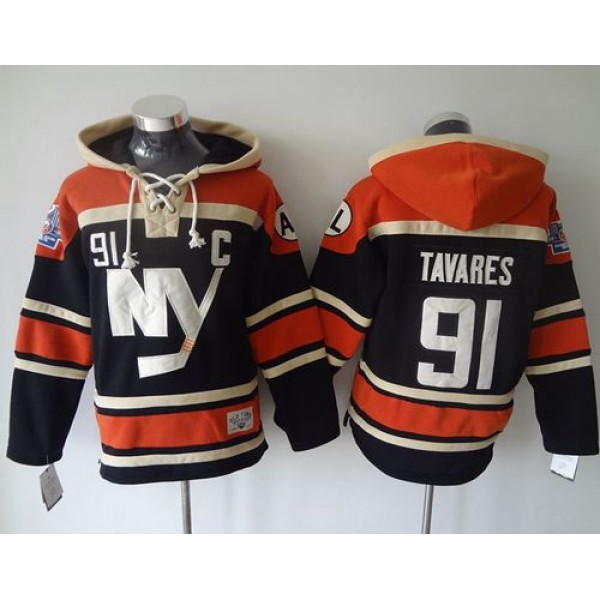 Islanders #91 John Tavares Dark Blue Sawyer Hooded Sweatshirt Stitched Jersey