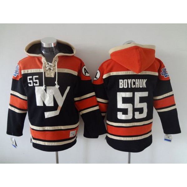 Islanders #55 Johnny Boychuk Dark Blue Sawyer Hooded Sweatshirt Stitched Jersey