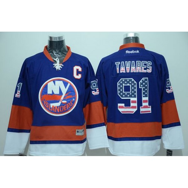 Islanders #91 John Tavares Baby Blue USA Flag Fashion Stitched Jersey