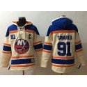 Islanders #91 John Tavares Cream Sawyer Hooded Sweatshirt Stitched Jersey