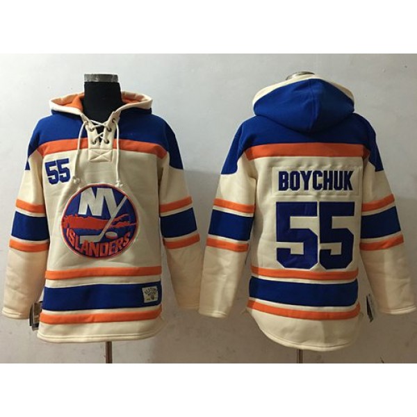Islanders #55 Johnny Boychuk Cream Sawyer Hooded Sweatshirt Stitched Jersey