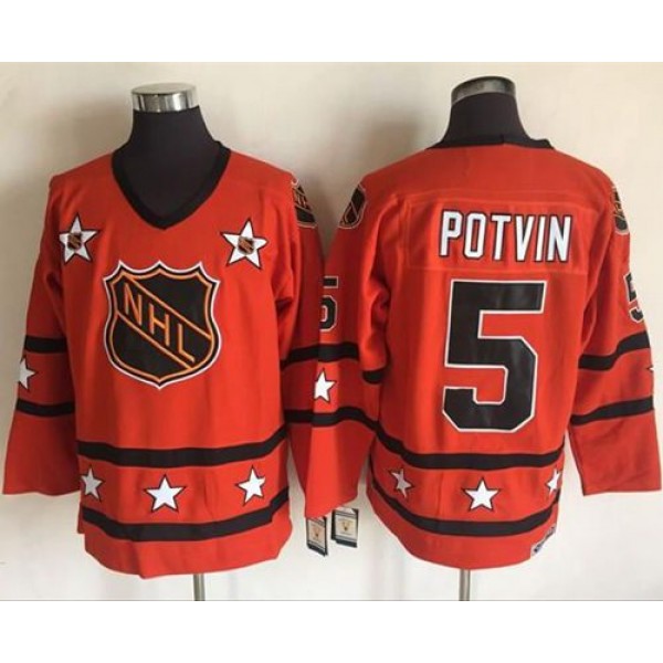 Islanders #5 Denis Potvin Orange All Star CCM Throwback Stitched Jersey