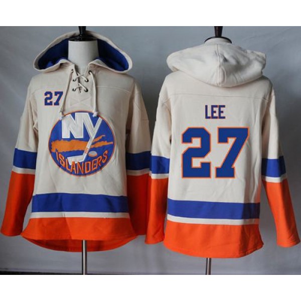 Islanders #27 Anders Lee Cream Sawyer Hooded Sweatshirt Stitched Jersey