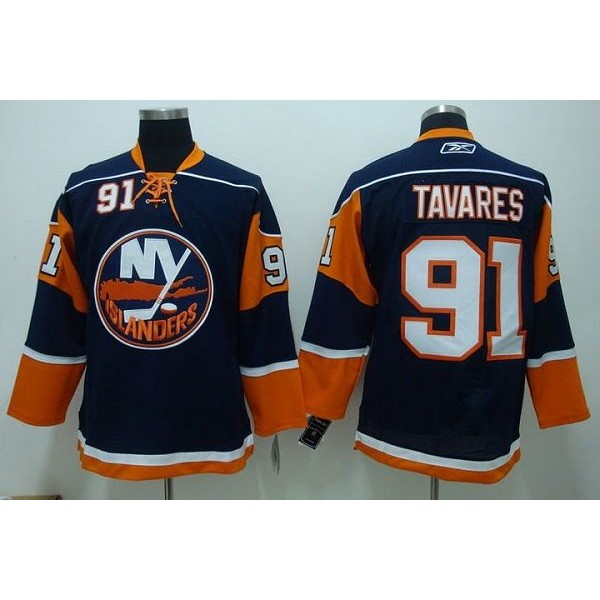 Islanders #91 John Tavares Stitched Dark Blue Jersey