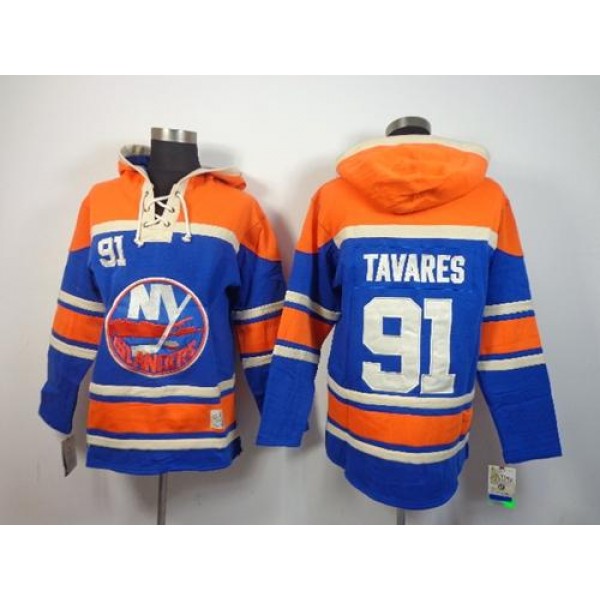Islanders #91 John Tavares Baby Blue Sawyer Hooded Sweatshirt Stitched Jersey