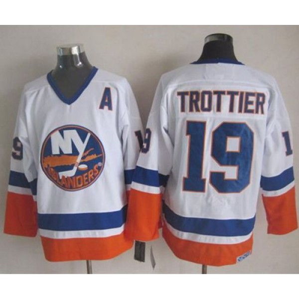 Islanders #19 Bryan Trottier White CCM Throwback Stitched Jersey