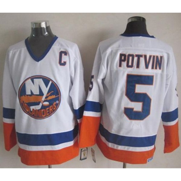 Islanders #5 Denis Potvin White CCM Throwback Stitched Jersey