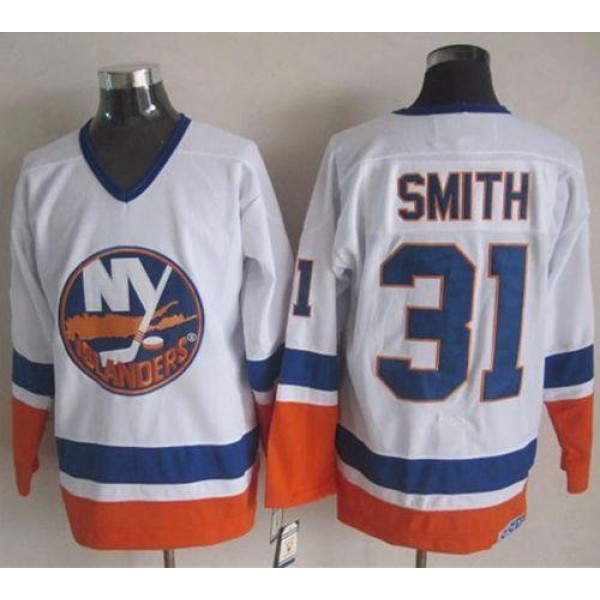 Islanders #31 Billy Smith White CCM Throwback Stitched Jersey