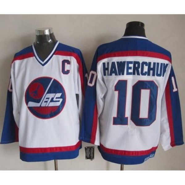 Jets #10 Dale Hawerchuk White Blue CCM Throwback Stitched Jersey