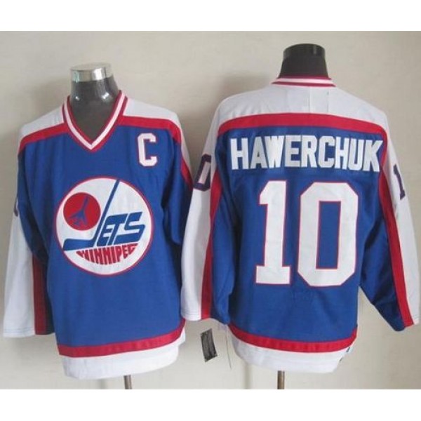 Jets #10 Dale Hawerchuk Blue White CCM Throwback Stitched Jersey