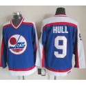 Jets #9 Bobby Hull Blue White CCM Throwback Stitched Jersey