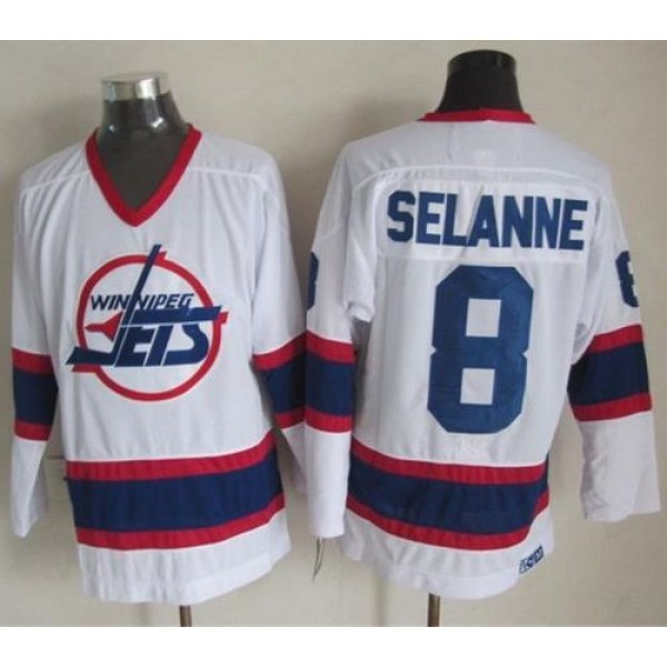Jets #8 Teemu Selanne White CCM Throwback Stitched Jersey