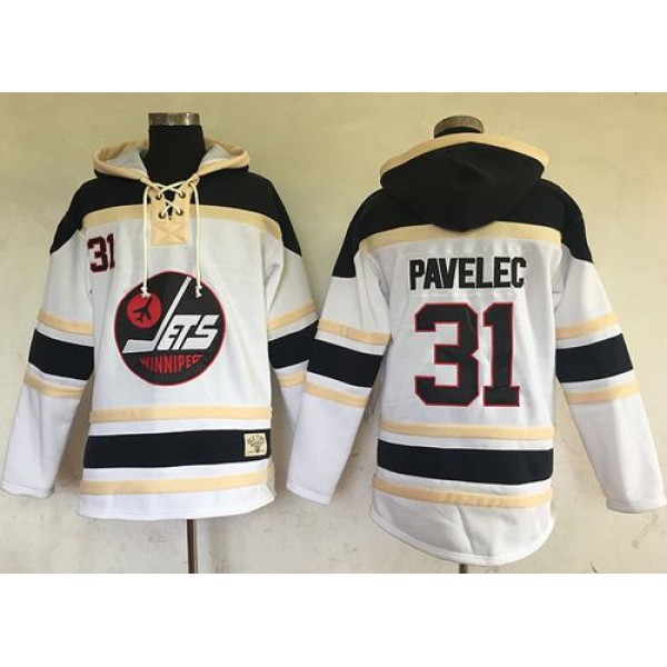 Jets #31 Ondrej Pavelec White Sawyer Hooded Sweatshirt Stitched Jersey