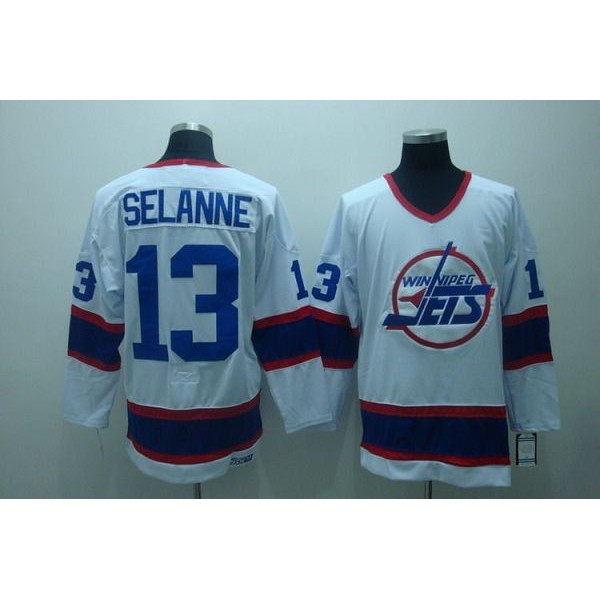 Jets #13 Teemu Selanne Stitched White CCM Throwback Jersey