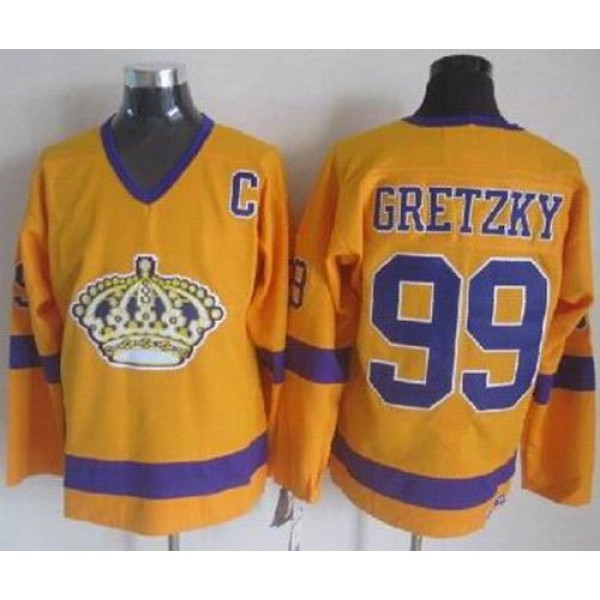 Kings #99 Wayne Gretzky Yellow CCM Throwback Stitched Jersey
