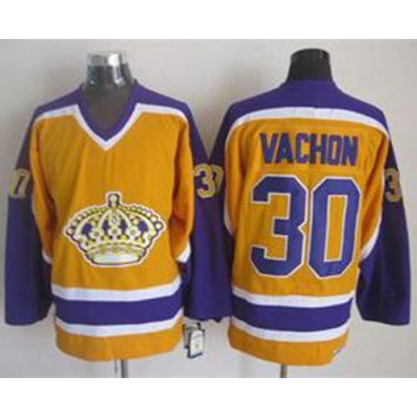 Kings #30 Rogie Vachon Yellow CCM Throwback Stitched Jersey