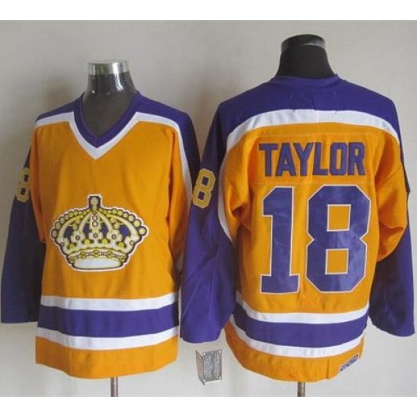 Kings #18 Dave Taylor Yellow Purple CCM Throwback Stitched Jersey