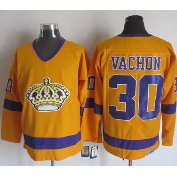 Kings #30 Rogie Vachon Yellow Purple CCM Throwback Stitched Jersey