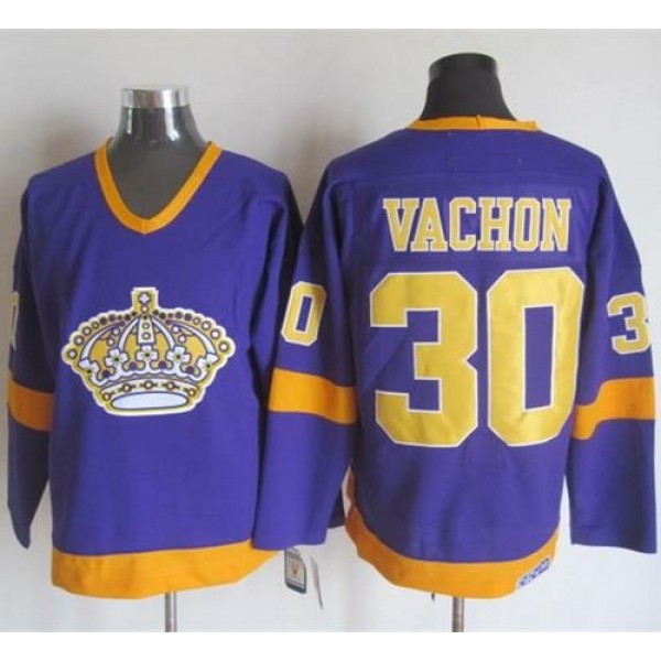Kings #30 Rogie Vachon Purple Yellow CCM Throwback Stitched Jersey