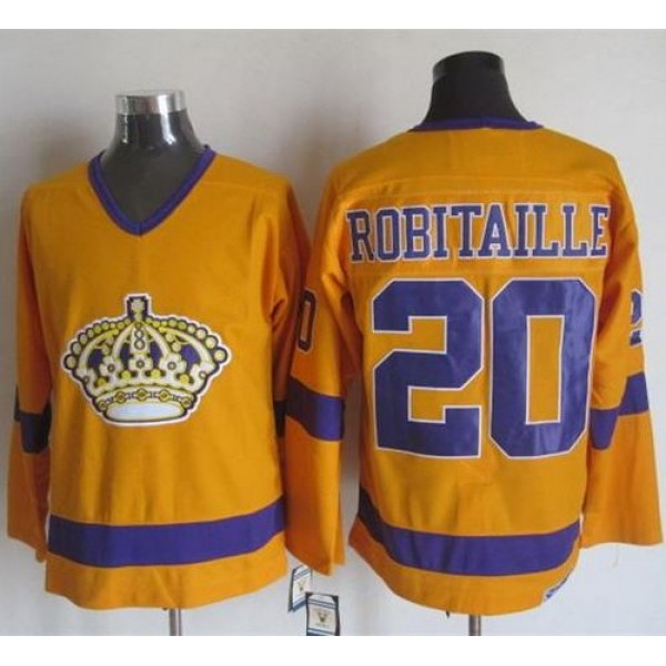 Kings #20 Luc Robitaille Yellow Purple CCM Throwback Stitched Jersey