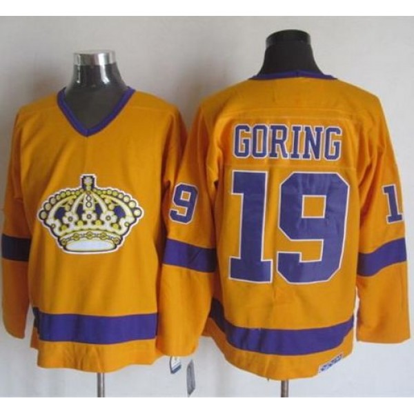 Kings #19 Butch Goring Yellow Purple CCM Throwback Stitched Jersey