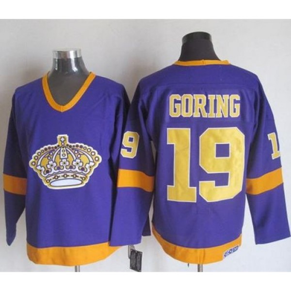Kings #19 Butch Goring Purple Yellow CCM Throwback Stitched Jersey
