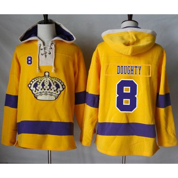Kings #8 Drew Doughty Gold Sawyer Hooded Sweatshirt Stitched Jersey