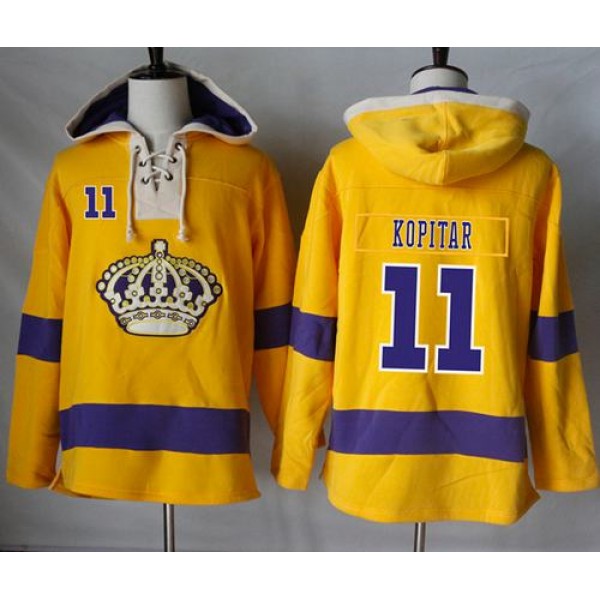 Kings #11 Anze Kopitar Gold Sawyer Hooded Sweatshirt Stitched Jersey