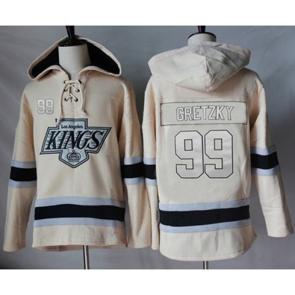 Kings #99 Wayne Gretzky Cream Sawyer Hooded Sweatshirt Stitched Jersey