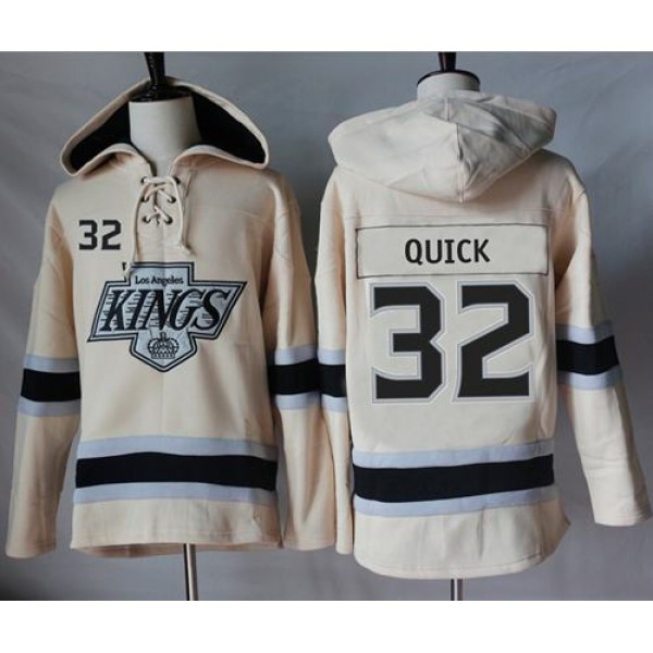 Kings #32 Jonathan Quick Cream Sawyer Hooded Sweatshirt Stitched Jersey