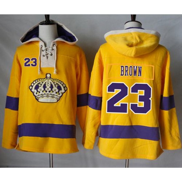 Kings #23 Dustin Brown Gold Sawyer Hooded Sweatshirt Stitched Jersey