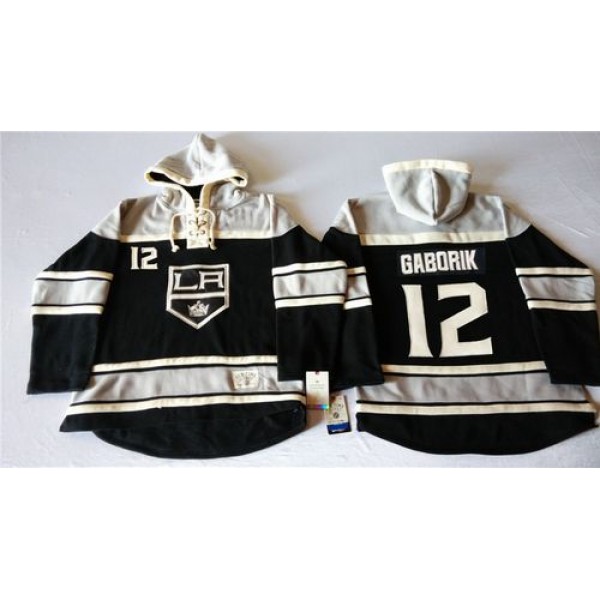 Kings #12 Marian Gaborik Black Sawyer Hooded Sweatshirt Stitched Jersey