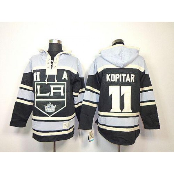 Kings #11 Anze Kopitar Black Sawyer Hooded Sweatshirt Stitched Jersey