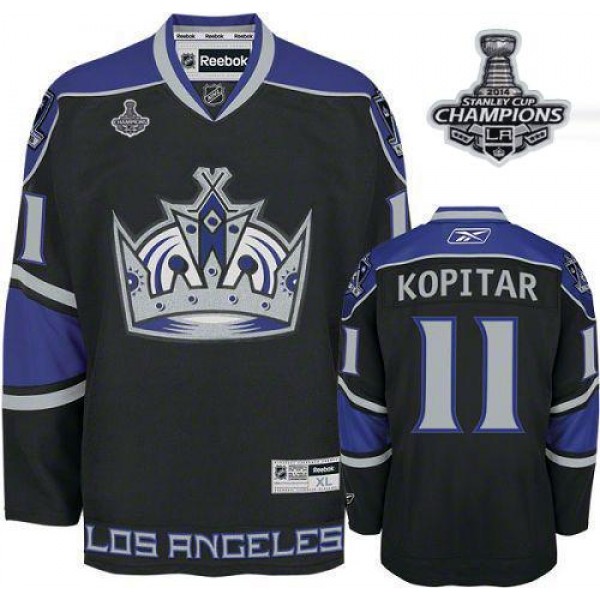 Kings #11 Anze Kopitar Black Third 2014 Stanley Cup Champions Stitched Jersey